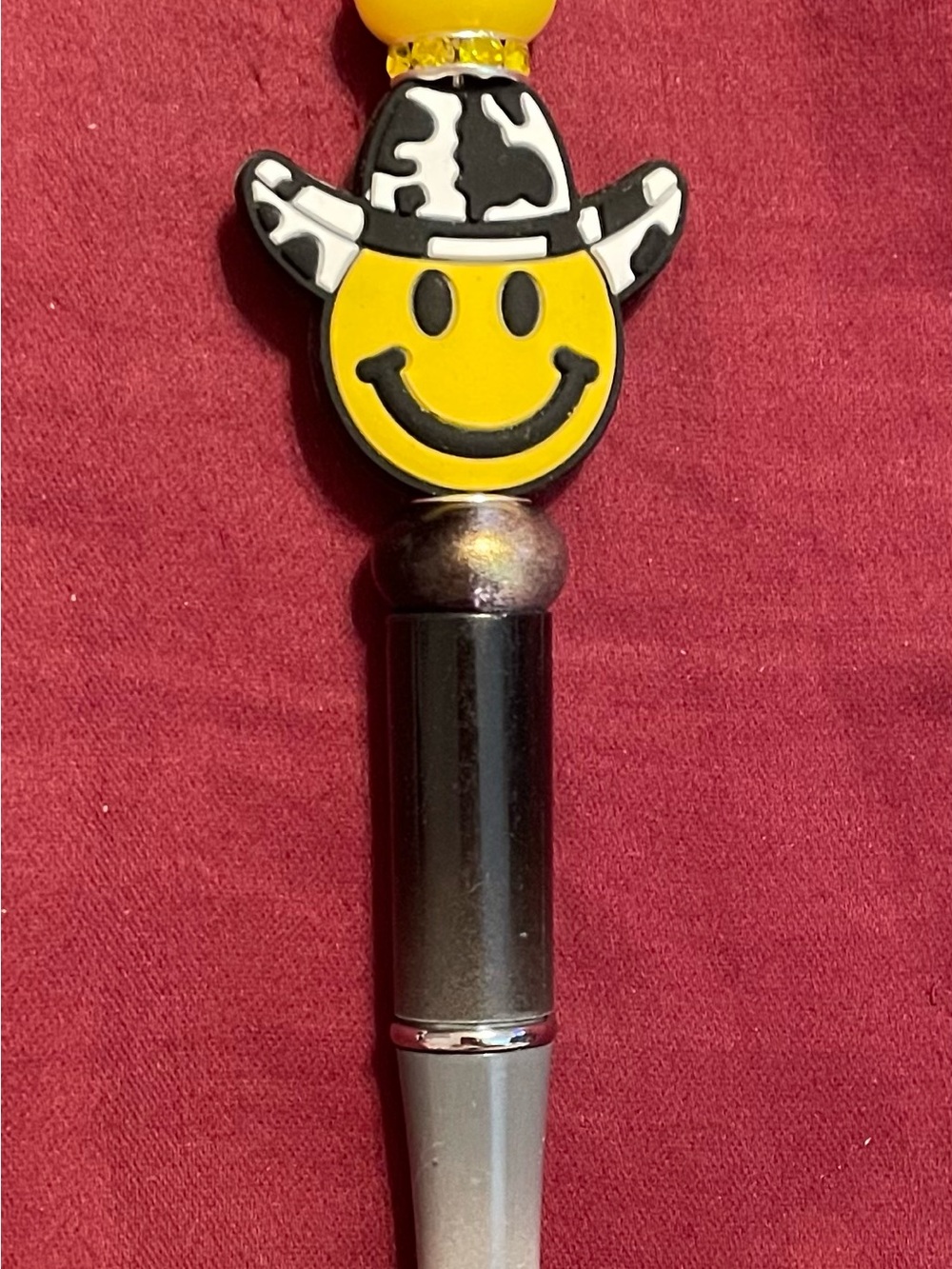 Cowboy Hat Smiley Face Pen Topper - Yellow & Black